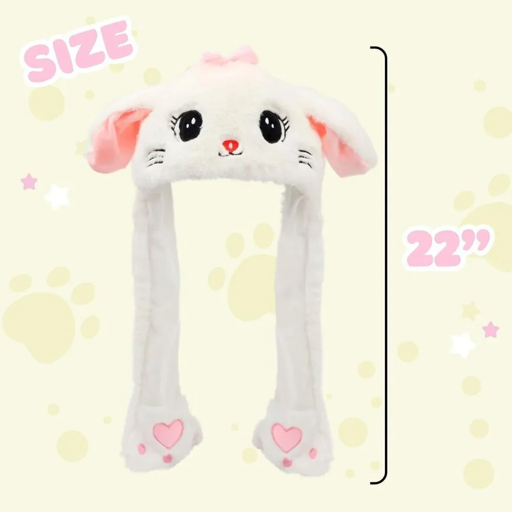 Kids Cat_White Animal Hat with Ears Moving Jumping Pop Up Beating Plush Holiday